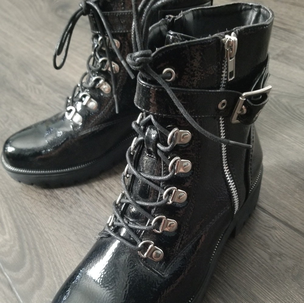 Faux leather combat boots